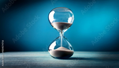 Rounded Glass hour sand time range vintage blue background