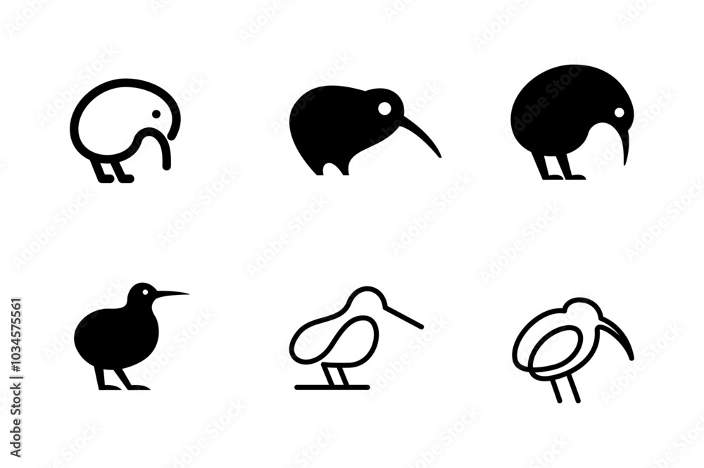 Obraz premium Kiwi bird logo icon design minimal simple black white