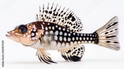 Spotted Drum fish is prominently displayed highlighting its distinctive markings and fin structure. The vibrant details emphasize its beauty and uniqueness. photo