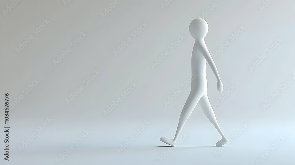 3D rendering of a stick figure walking in profile on a minimalistic white background 3D rendering of a stick figure walking in profile on a minimalistic white background