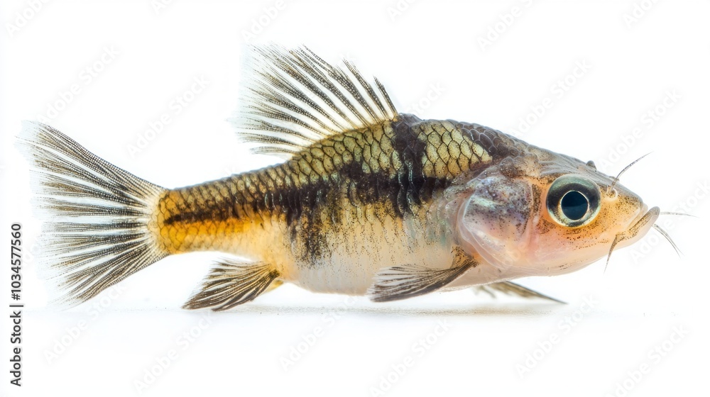 striking Emerald Corydoras swims gracefully displaying its vibrant colors and distinct features. Captured under controlled lighting it stands out against a plain backdrop.