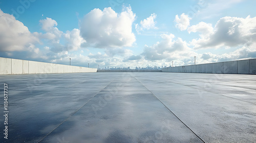 Empty Concrete Platform with City Skyline in Background - Photo