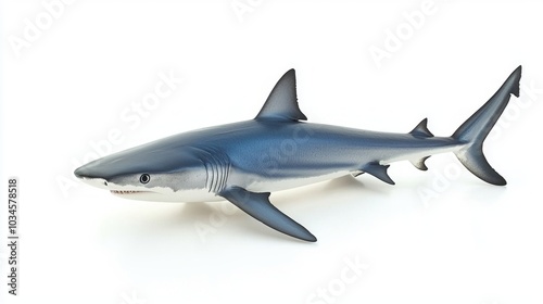 Blue Shark with sleek body and striking blue coloration is displayed on a white background highlighting its streamlined shape and unique features.