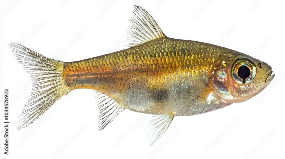 Congo Tetra is displayed showcasing its vibrant colors and delicate fins. The fish glides gracefully illustrating its natural elegance in clarity against a white backdrop. Congo Tetra is displayed showcasing its vibrant colors and delicate fins. The fish glides gracefully illustrating its natural elegance in clarity against a white backdrop.