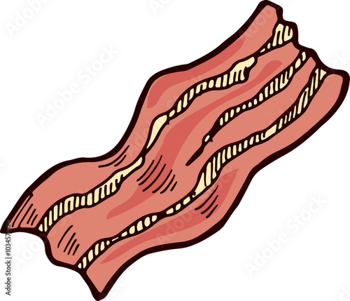 Bacon slice doodle. Pork meat cut icon