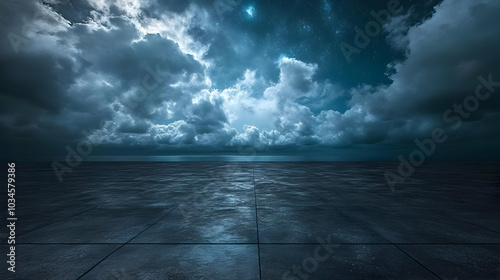 Dark Night Sky with Clouds and Stars Background