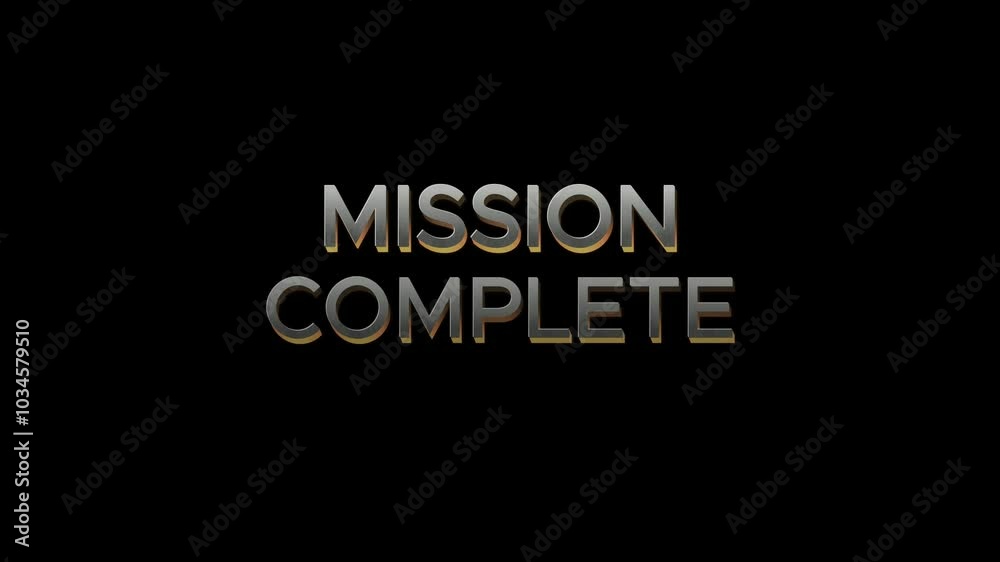 Mission Complete - Text animation on black background. Seamless and looping for video template 4k