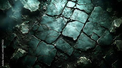 Cracked Green Stone Abstract Background
