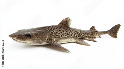 high resolution depiction captures the distinct characteristics of a Lanternshark highlighting its intricate markings and body shape against a stark white backdrop. photo