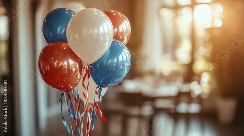 A vibrant collection of red, white, and blue balloons, symbolizing patriotic themes, captures the spirit of American elections. photo