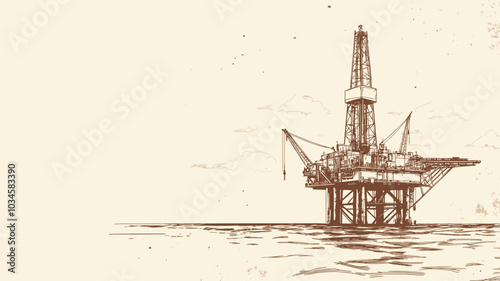 vector drawing of oil platform in the sea .Generative AI