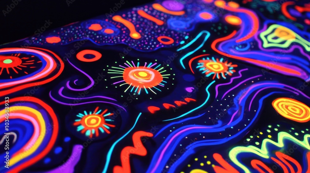 Vibrant Neon Graffiti Mural Close Up