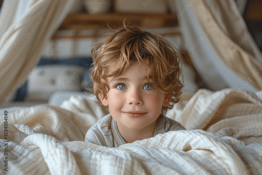 Happy Boy Playing in Kids Fort with Smiling Mother in Cozy Living Room Happy Boy Playing in Kids Fort with Smiling Mother in Cozy Living Room