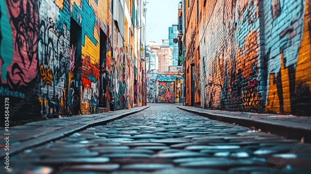Fototapeta premium Colorful Graffiti in a Narrow Urban Alleyway