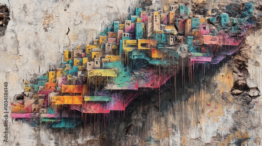 Naklejka premium Colorful Cityscape Spray Paint Artwork