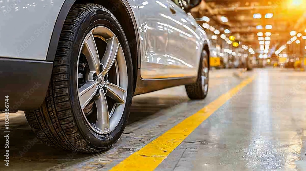 Car tire in a factory.