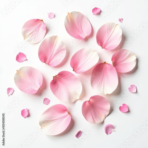 pink rose petals isolated on white background, falling rose petals