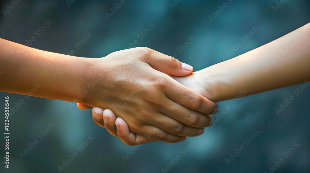 Two People Shaking Hands in a Serene and Harmonious Natural Fibers Style Two People Shaking Hands in a Serene and Harmonious Natural Fibers Style