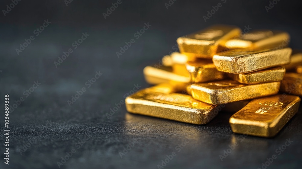 Stacked Gold Bars on Dark Surface Stacked Gold Bars on Dark Surface