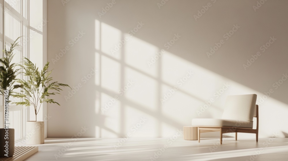 Minimalist Living Room with Sunlight Streaming Through Window Minimalist Living Room with Sunlight Streaming Through Window