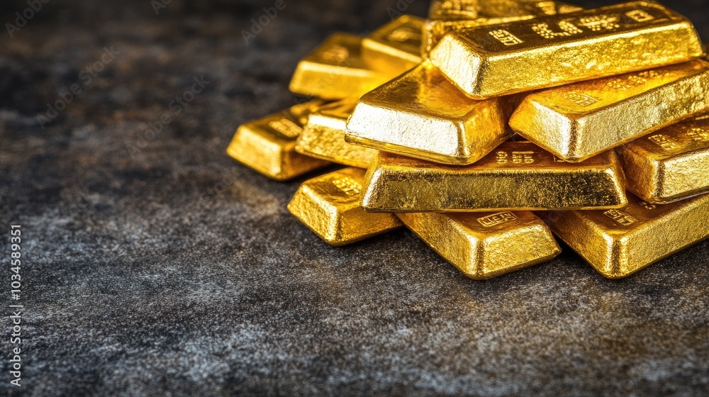 Randomly Stacked Gold Bars on Dark Surface Randomly Stacked Gold Bars on Dark Surface