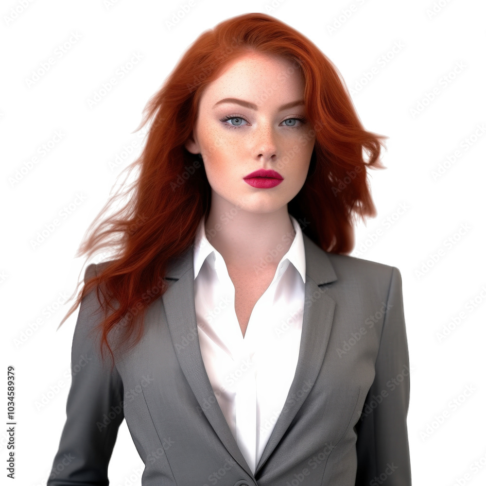 Young Woman Exuding Confidence in Red Hair and Lipstick. Young Woman Exuding Confidence in Red Hair and Lipstick.