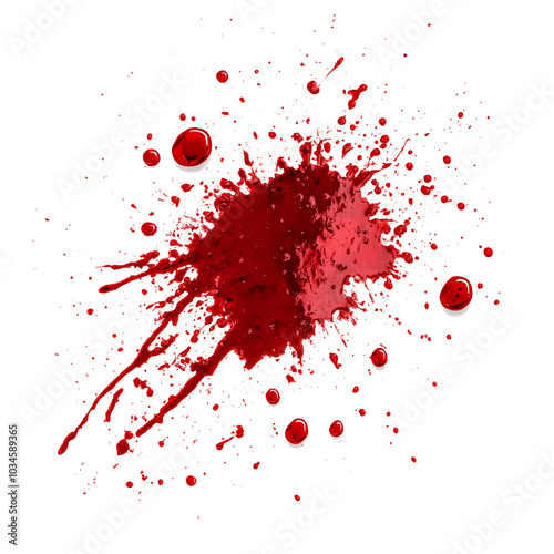 Red blood or paint splash or stain on transparent background. Halloween, murder and horror concept. Red ink splash, splatter and stain.	