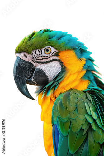 Vibrant Green and Yellow Parrot Perched on Branch.