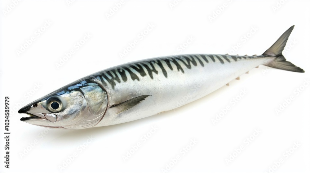 Atlantic mackerel is shown in full view highlighting its elongated shape vibrant scales and unique coloration characteristic of the species. Atlantic mackerel is shown in full view highlighting its elongated shape vibrant scales and unique coloration characteristic of the species.