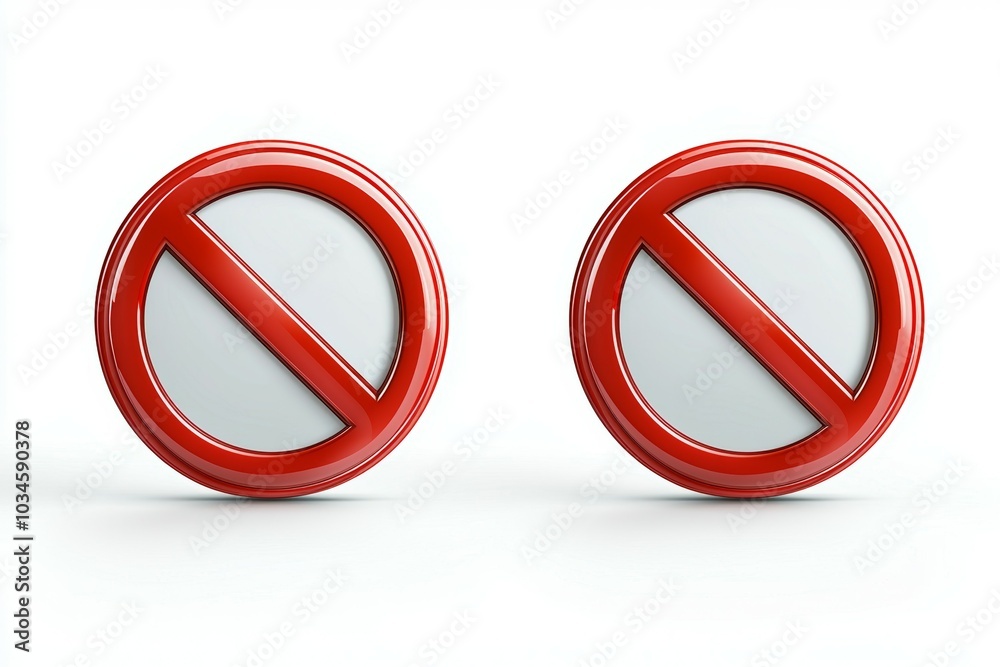 Two red and white no entry signs, prohibition sign or symbol Two red and white no entry signs, prohibition sign or symbol