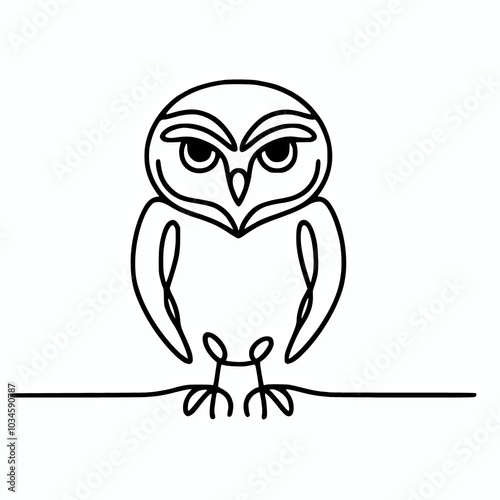 Continuous line of a burrowing owl outline vector illustration
