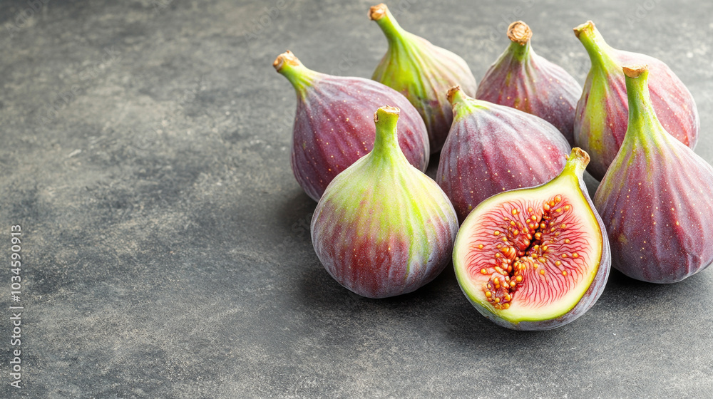 Fresh, ripe figs arranged on a wooden surface with an empty space for text, highlighting their natural beauty. A symbol of abundance, fertility, and Mediterranean culture, ideal for food-related conte Fresh, ripe figs arranged on a wooden surface with an empty space for text, highlighting their natural beauty. A symbol of abundance, fertility, and Mediterranean culture, ideal for food-related conte