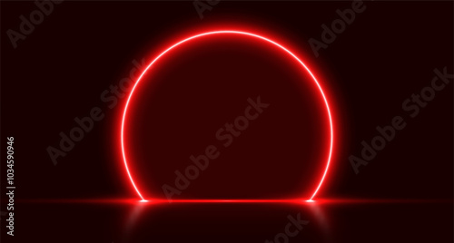 Neon arch, red glowing portal, futuristic circle stage, magic gate background. Vector illustration.