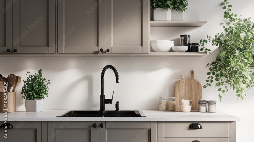 Modern Kitchen Design with Sleek Cabinets and Open Shelving