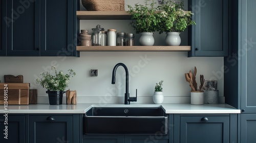 Wallpaper Mural Modern Farmhouse Kitchen Design with Black Cabinets and White Countertops Torontodigital.ca