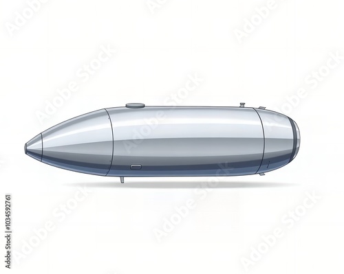 there is a silver and blue submarine shaped object on a white surface. photo