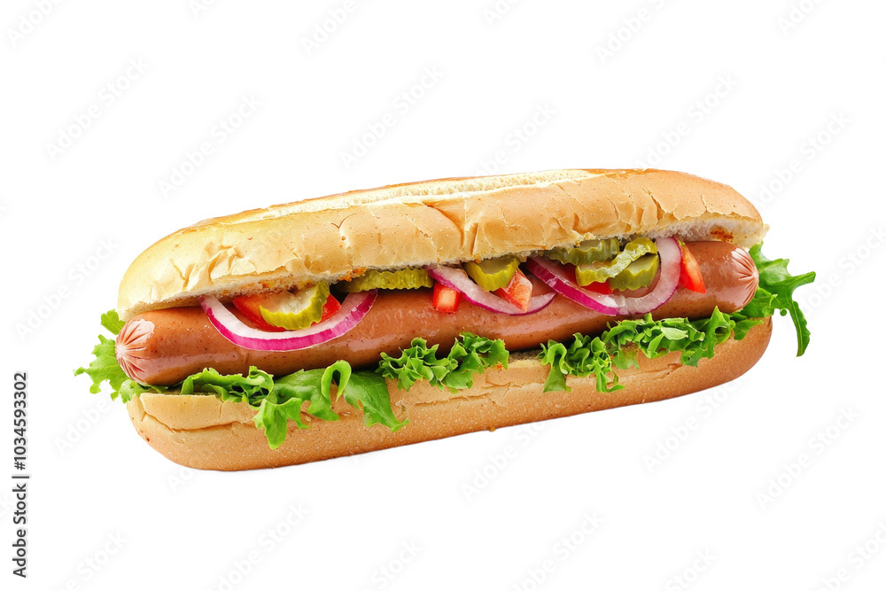 Hot dog in advertising style. Fast food concept. Isolated background, PNG template for the project Hot dog in advertising style. Fast food concept. Isolated background, PNG template for the project