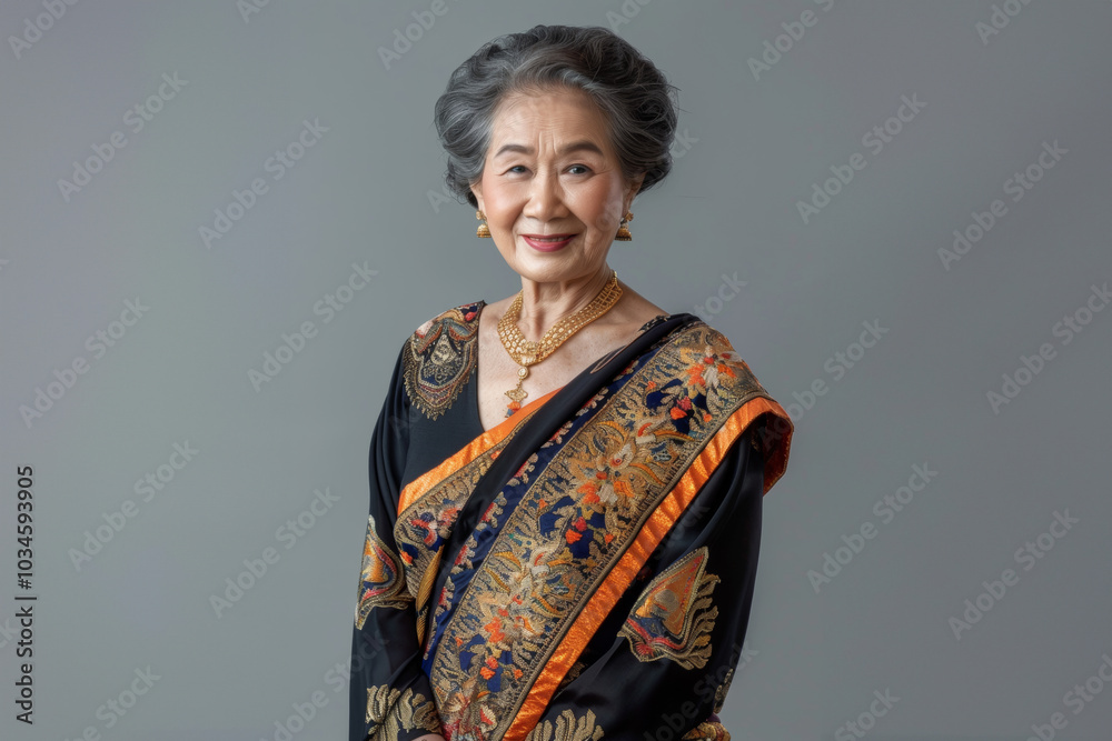 An elegant Asian woman in traditional attire stands confidently, exuding grace and timeless beauty. An elegant Asian woman in traditional attire stands confidently, exuding grace and timeless beauty.