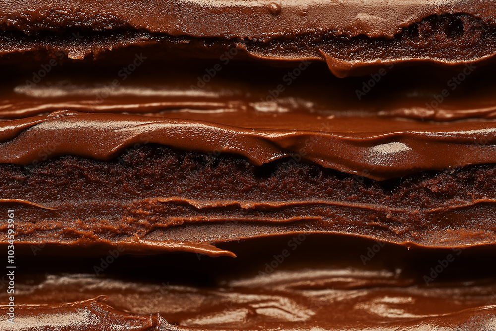 an extreme close-up, parallel horizontal front view, surface of a sliced chocolate sandwich cake, filling the entire frame with its intricate layers an extreme close-up, parallel horizontal front view, surface of a sliced chocolate sandwich cake, filling the entire frame with its intricate layers