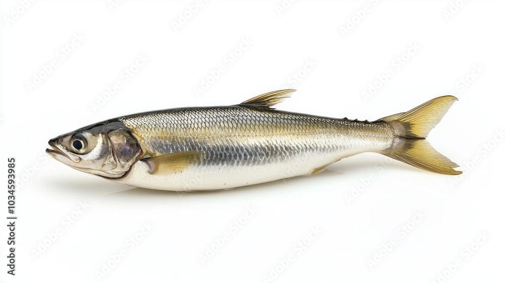 fresh herring known scientifically as Clupea harengus is presented against a stark white background highlighting its distinctive features and characteristics. fresh herring known scientifically as Clupea harengus is presented against a stark white background highlighting its distinctive features and characteristics.