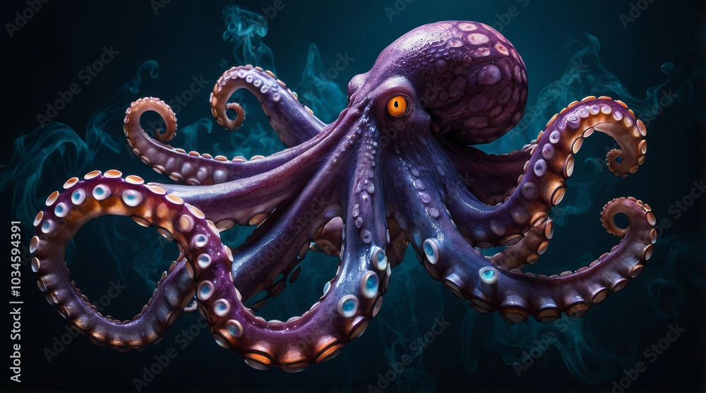 Obraz premium A digital artwork featuring an octopus set against a dark background