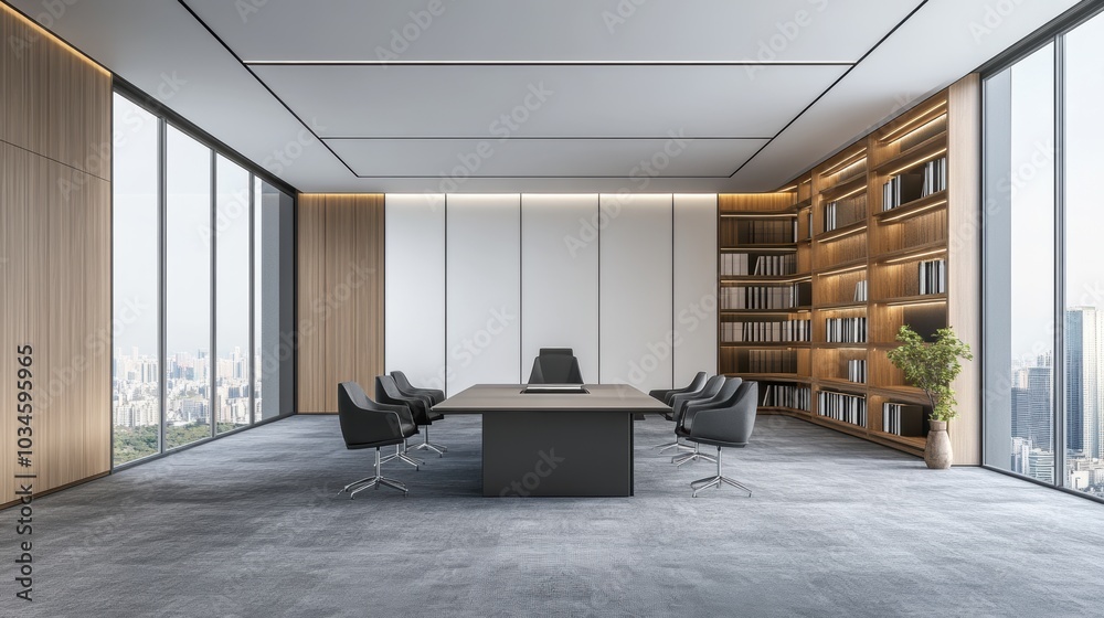 Modern Conference Room with City View and Minimalist Design Modern Conference Room with City View and Minimalist Design