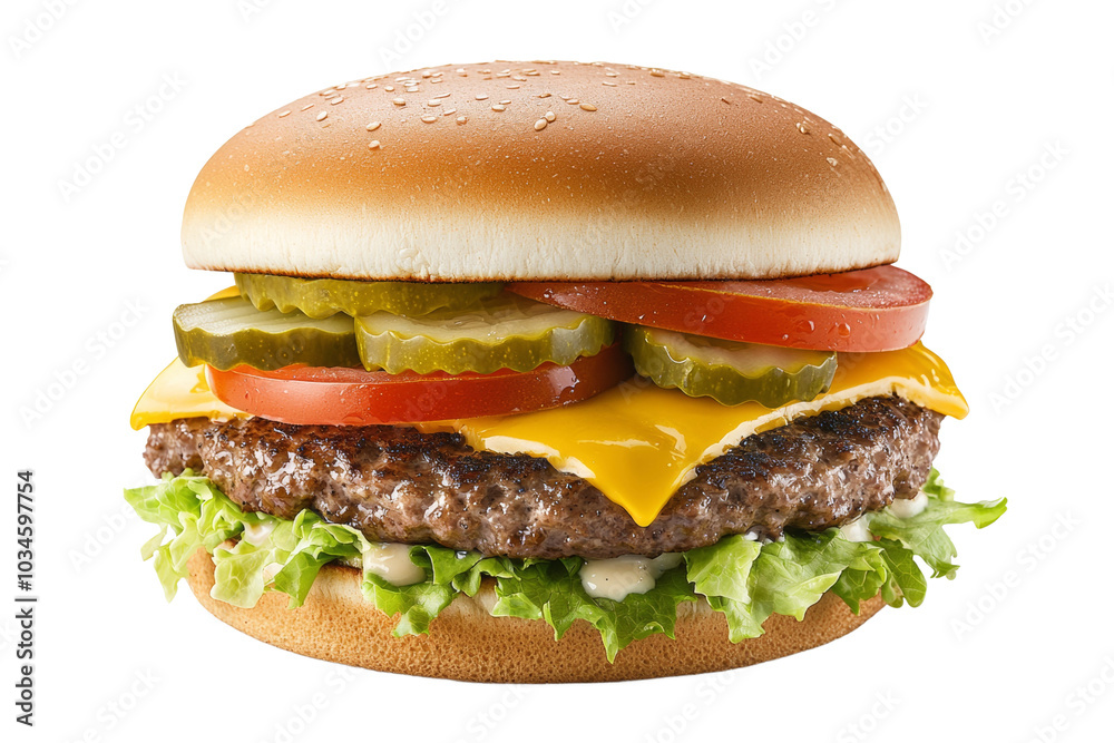 Burger or hamburger on isolated background, PNG template for installation in the project. Fast food advertising Burger or hamburger on isolated background, PNG template for installation in the project. Fast food advertising