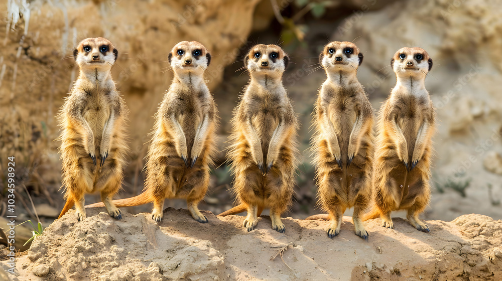 meerkat on the ground,
Curious Meerkats Standing Alert and Observing Their Surroundings meerkat on the ground,
Curious Meerkats Standing Alert and Observing Their Surroundings