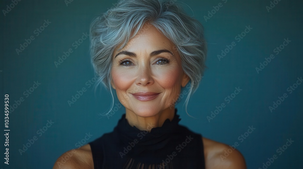 portrait of a joyful senior woman smiling warmly at the camera against a bright blue background radiating positivity and wisdom through her expression portrait of a joyful senior woman smiling warmly at the camera against a bright blue background radiating positivity and wisdom through her expression