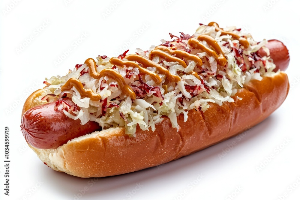 Hot dog in advertising style. Fast food concept. Selective focus background with copy space for text Hot dog in advertising style. Fast food concept. Selective focus background with copy space for text