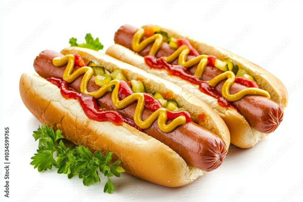 Hot dog in advertising style. Fast food concept. Selective focus background with copy space for text Hot dog in advertising style. Fast food concept. Selective focus background with copy space for text