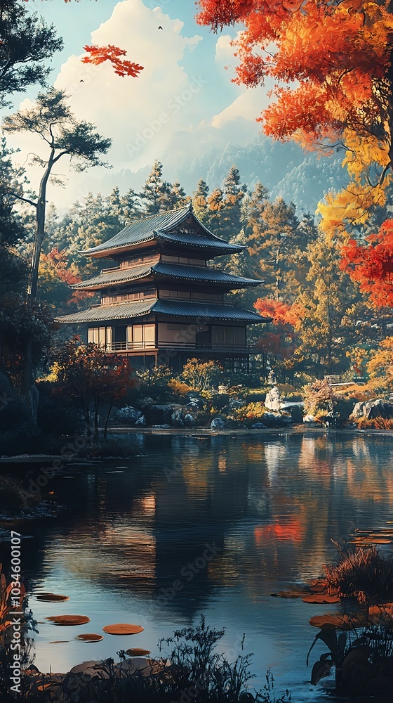 Obraz premium Scenery that could be found in Japan or Asia generated by AI
