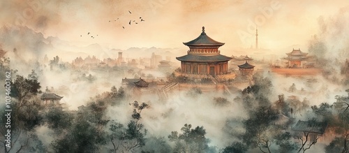 Ancient Chinese Temple in the Mist