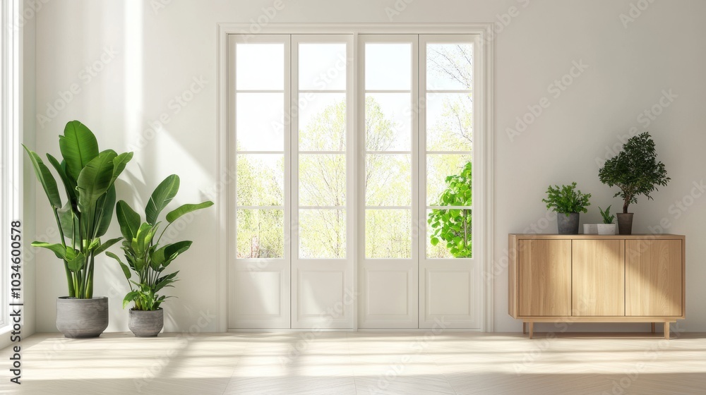 Fototapeta premium Minimalist Living Room with Large Windows and Natural Light